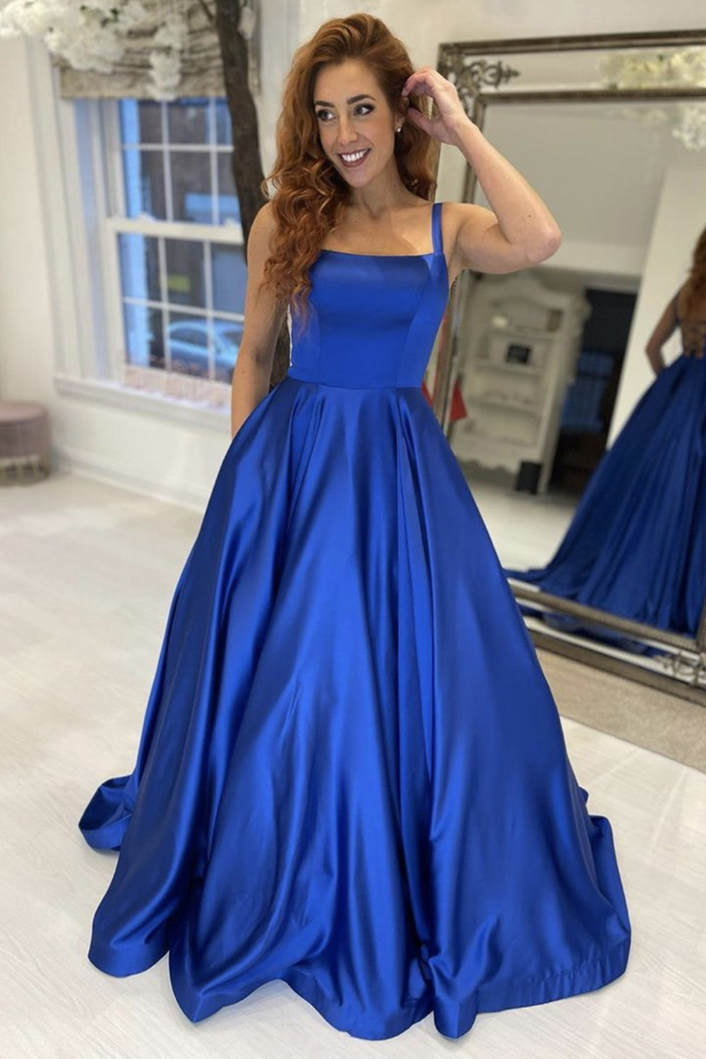 Simple Blue Tulle Tea Length Prom Dress, Tulle Homecoming Dresses – shopluu